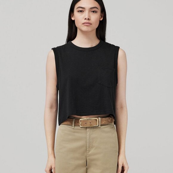 Mini Slub Pocket Tank In Black - Picture 2 of 8